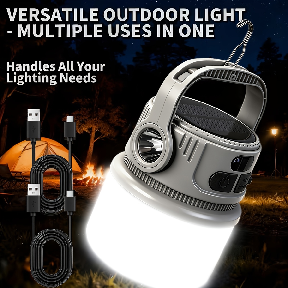 TEMU 6 Led Camping Lights Solar Powered Rechargeable Outdoor Portable With Usb And Hook Suitable For Tent Camping Lights Long-lasting Can Charge