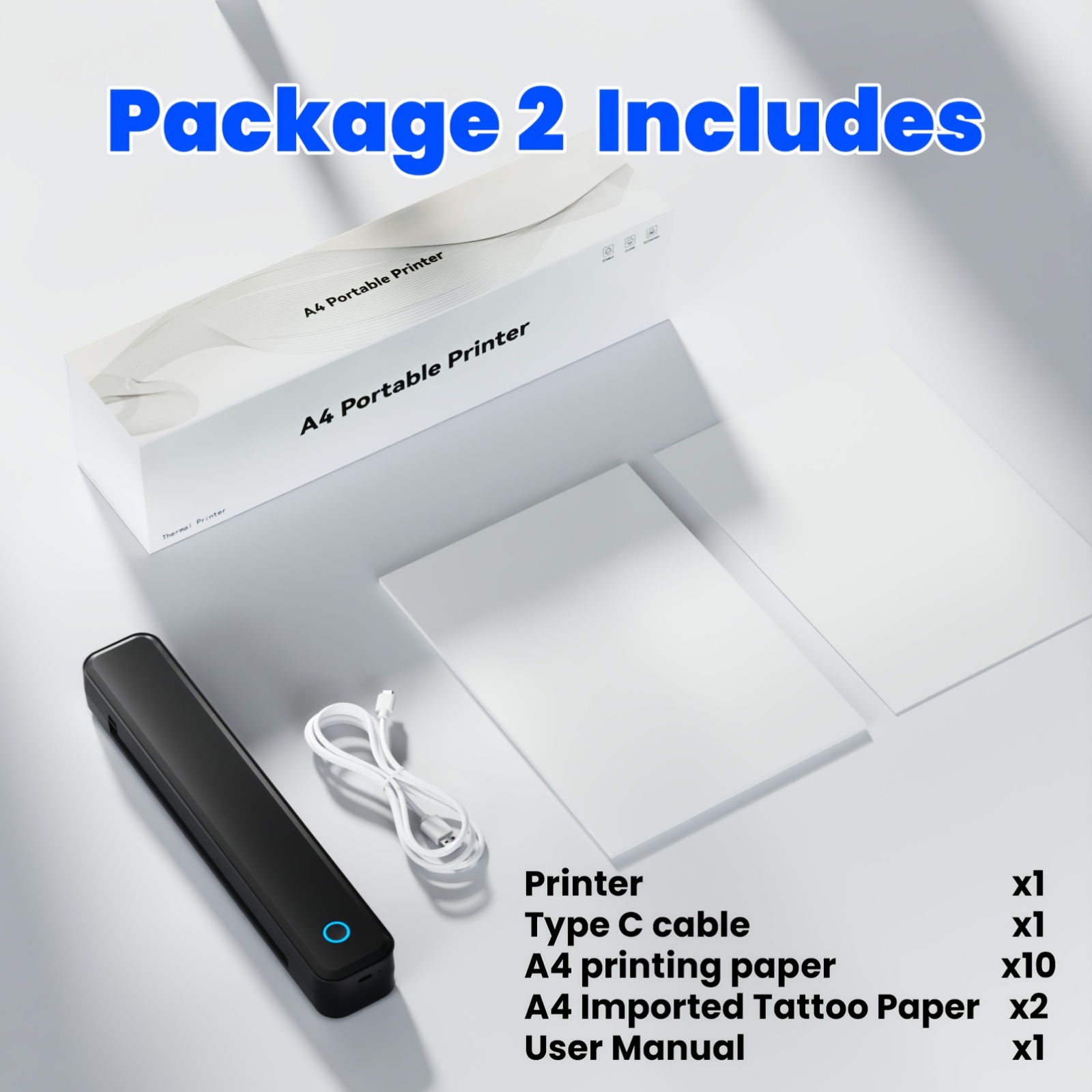 Image of Inkless Portable Thermal Printer, Thermal Portable Printer Supports A4 Paper Size, Compatible With Laptop For Travel, Office, Home, Tattoo Stickers. , , Anytime