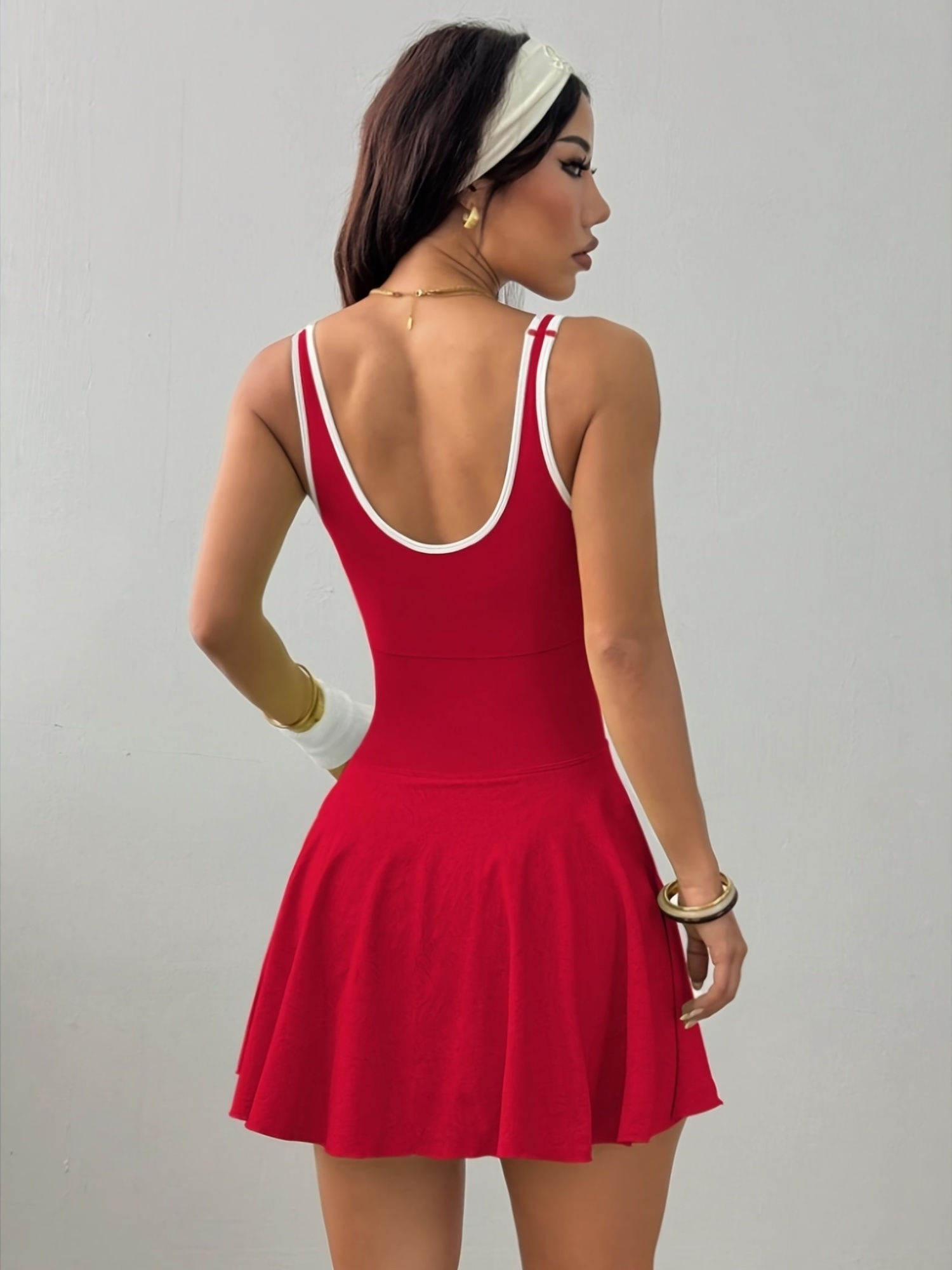 Womens Full Built In Bra Tennis Dress Shorts Twist Cut Skirt