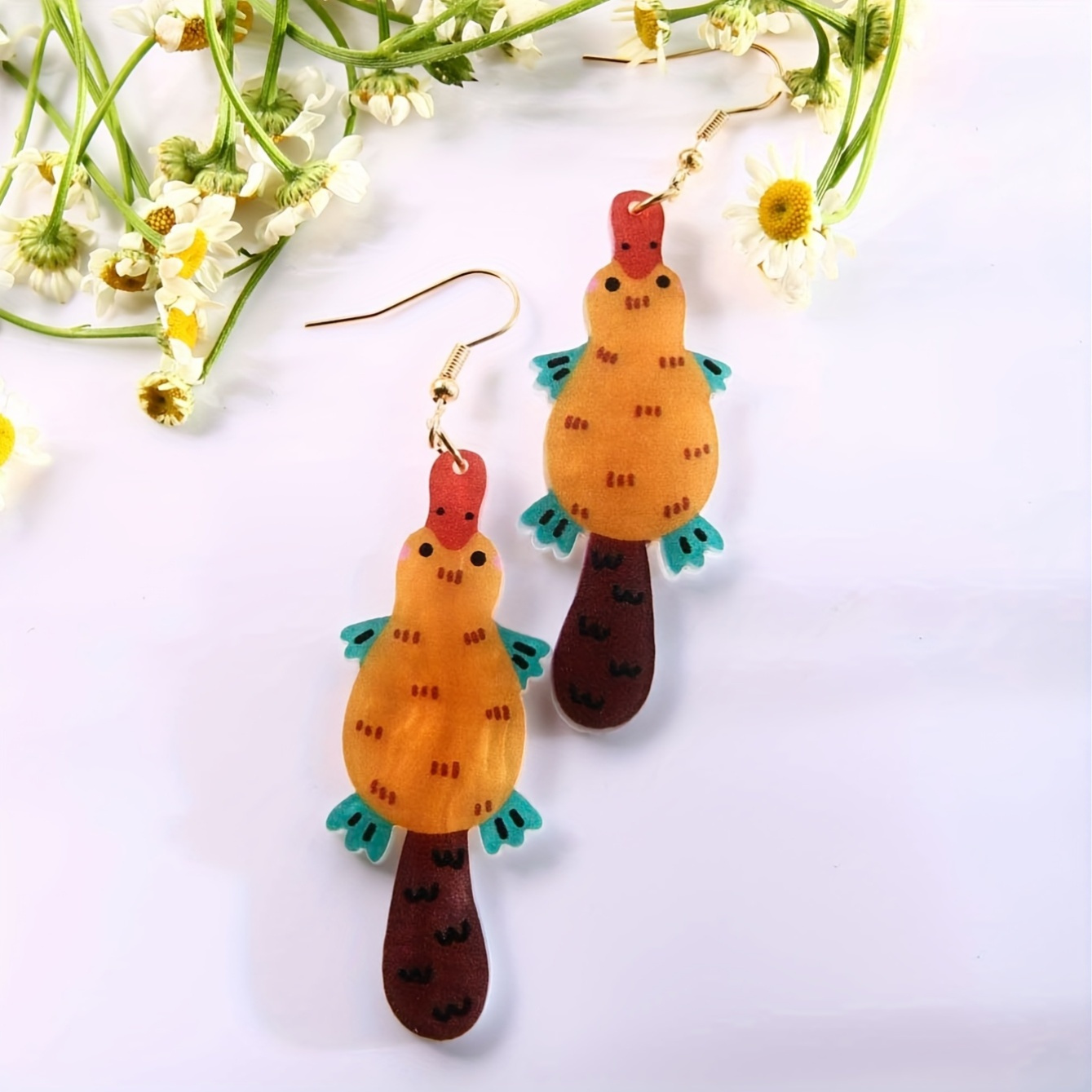 Handmade Cute Duck Seed Bead Drop Earrings