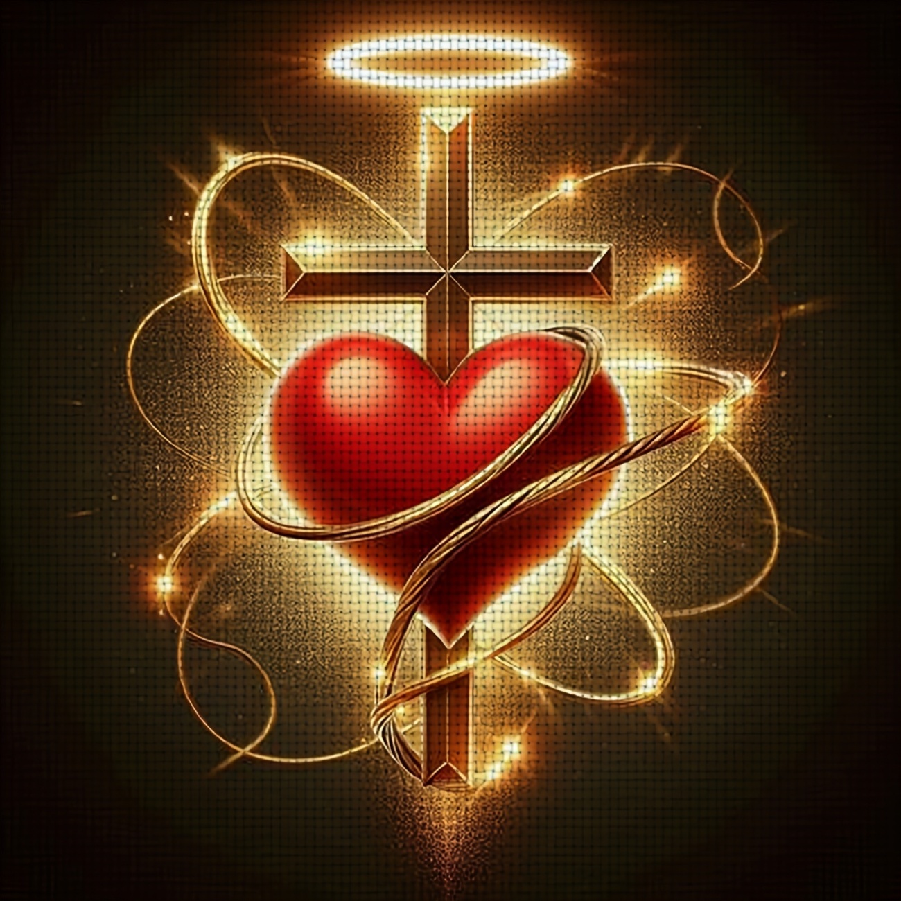 Cross-Stitch Kit Featuring Red Heart Wrapped in Crosses