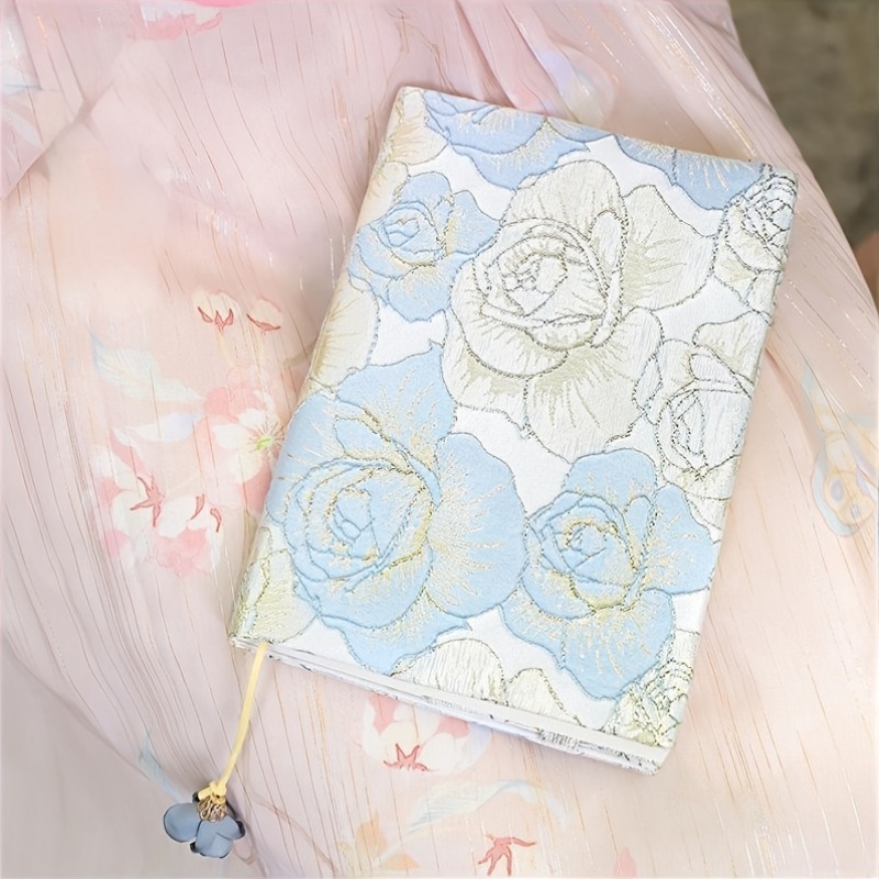 exquisites, besticktes buchcover mit blumenmuster,   für taschenbücher | waschbarer, weicher stoff a5 buchumschlag mit aquarell-blumenmuster,   für bücher mit 8,6 x 5,5 zoll | verstellbarer schutzumschlag,   für notizbücher und hardcover-bibeln
