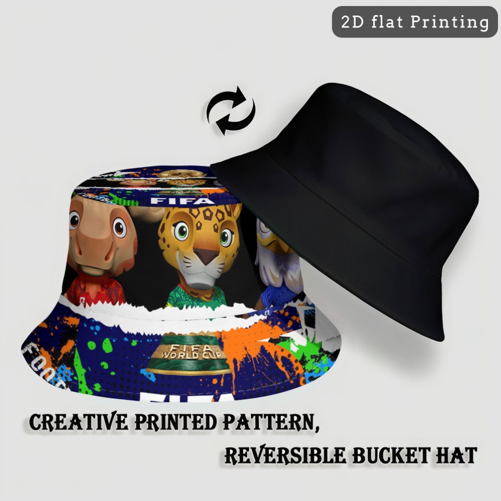 1pc FIFA World Cup Mascot Fisherman'S Hat - Selected Soft Fabric Bucket Hat, All-Over Print Design, More Comfortable to Wear, High-Quality And Durable