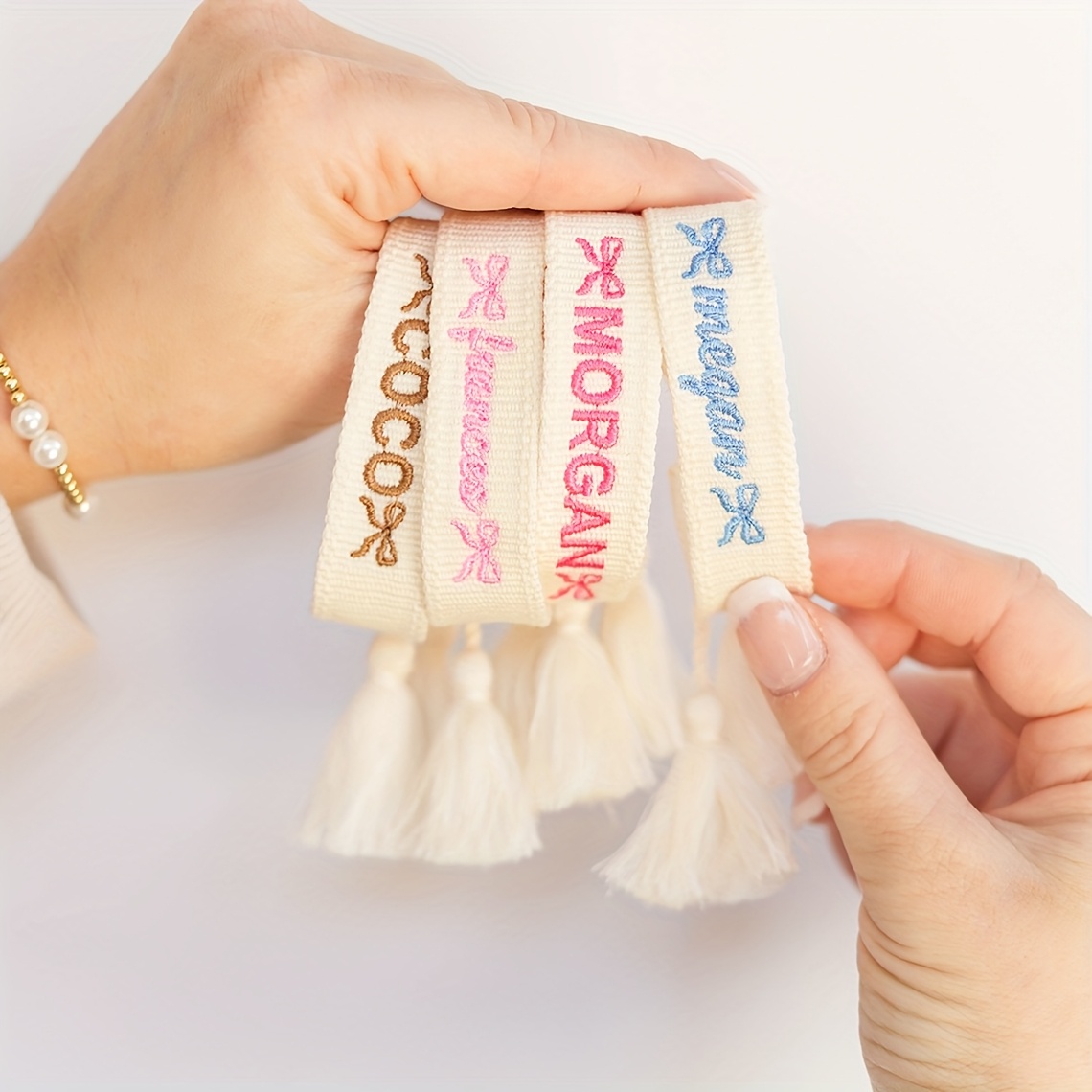Customized Name Embroidered Tassel Bracelet, Unique Gift