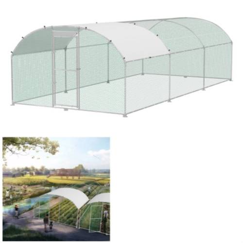 Outdoor Enclosure 3 X 6 X 2 Coop Pet Cage Outdoor Enclosure Galvanized Arch Attachment Chicken Cage Aviary with Tarpaulin Protection Roof for Pet