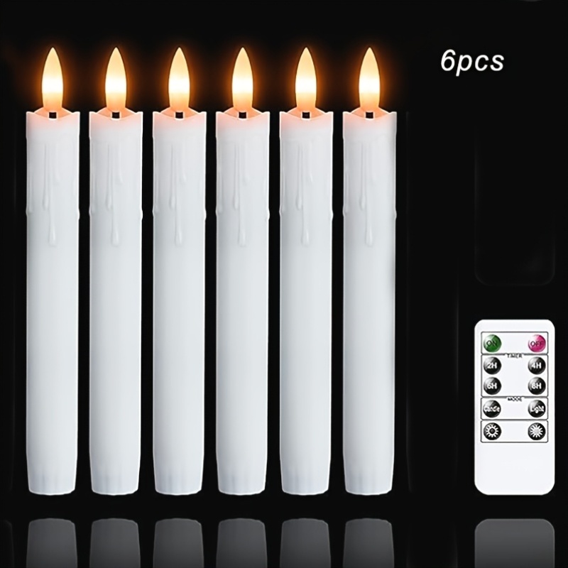 Image of 6pcs Remote-controlled Flameless Flickering Candles With Timer & Realistic Flame, Suitable For Weddings, Christmas, For, Tabletop Candles With Remote, Battery-operated For Dinner Parties