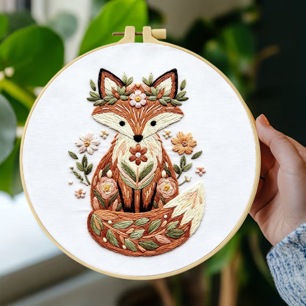 Fox Autumn Fall Pattern Handmade Embroidery Kit