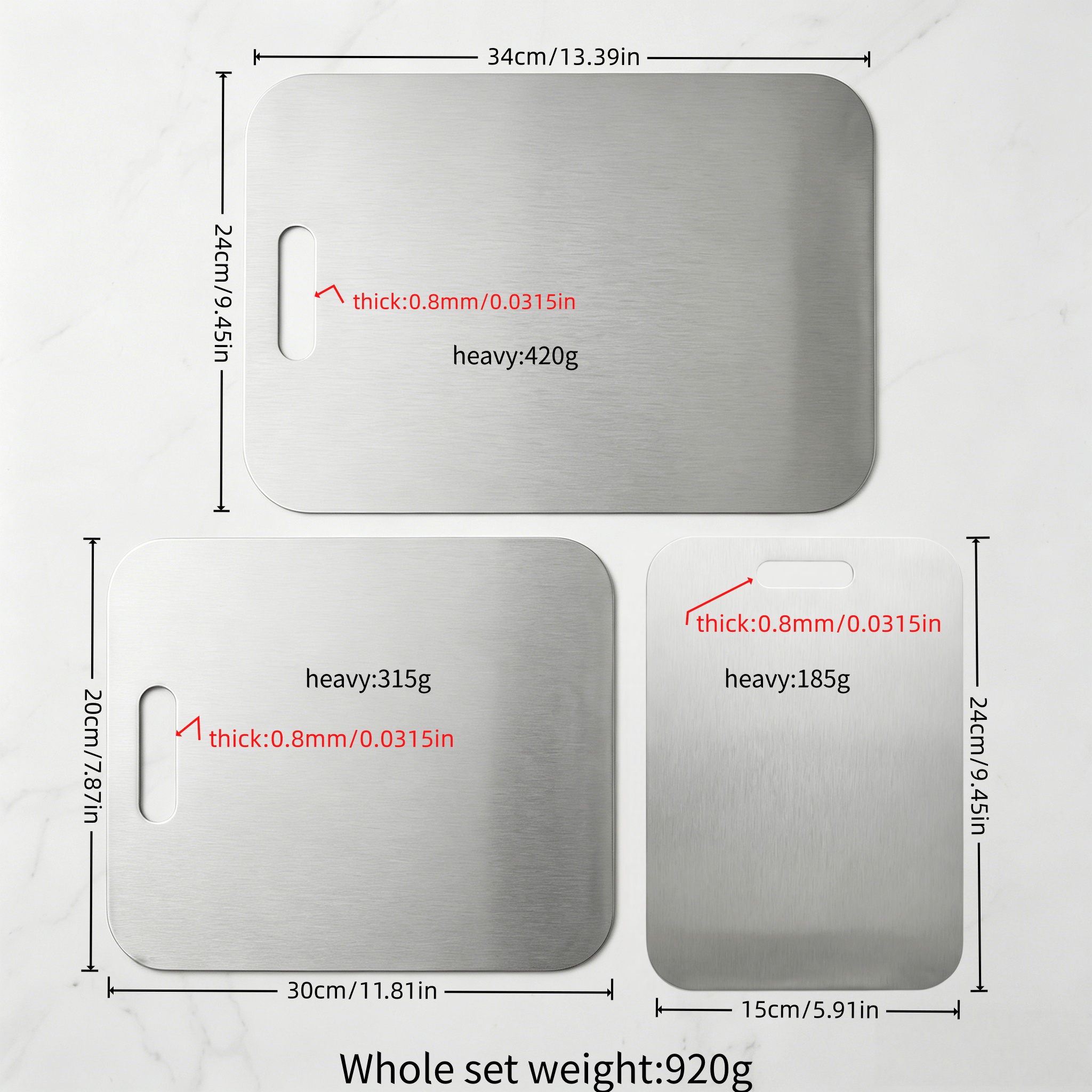 TEMU 3pcs Stainless Steel Kitchen Plate Set, Durable, Easy To Clean, More Sizes, For Fruit, Vegetable, Meat Slicing, With Food Contact Safe Slicing
