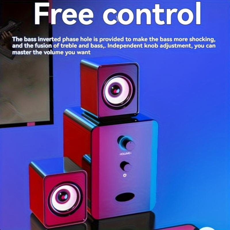 SADA S-201 2.1 Channel USB-Powered Desktop Speakers with Bass Boost, 3.5mm Audio Connection, Volume Control & Blue Accent Light - Compact 2.1 Channel Computer Speakers for Laptop, PC, Gaming, Home Office, Small Speakers for Desk, Gaming Audio, Modern Audio Gear, Durable Audio Gear