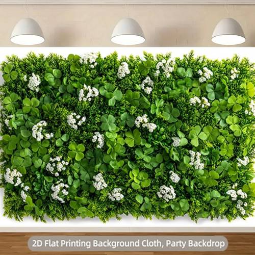 2D Flat, 2D Flat, 2D Flat - 1pc Artificial Greenery Wall Panel | Simulated Clover Leaves And Tiny White Flowers, Realistic Texture Vertical Garden Backdrop, Suitable for Indoor And Outdoor Decor, , Durable And UV Resistant
