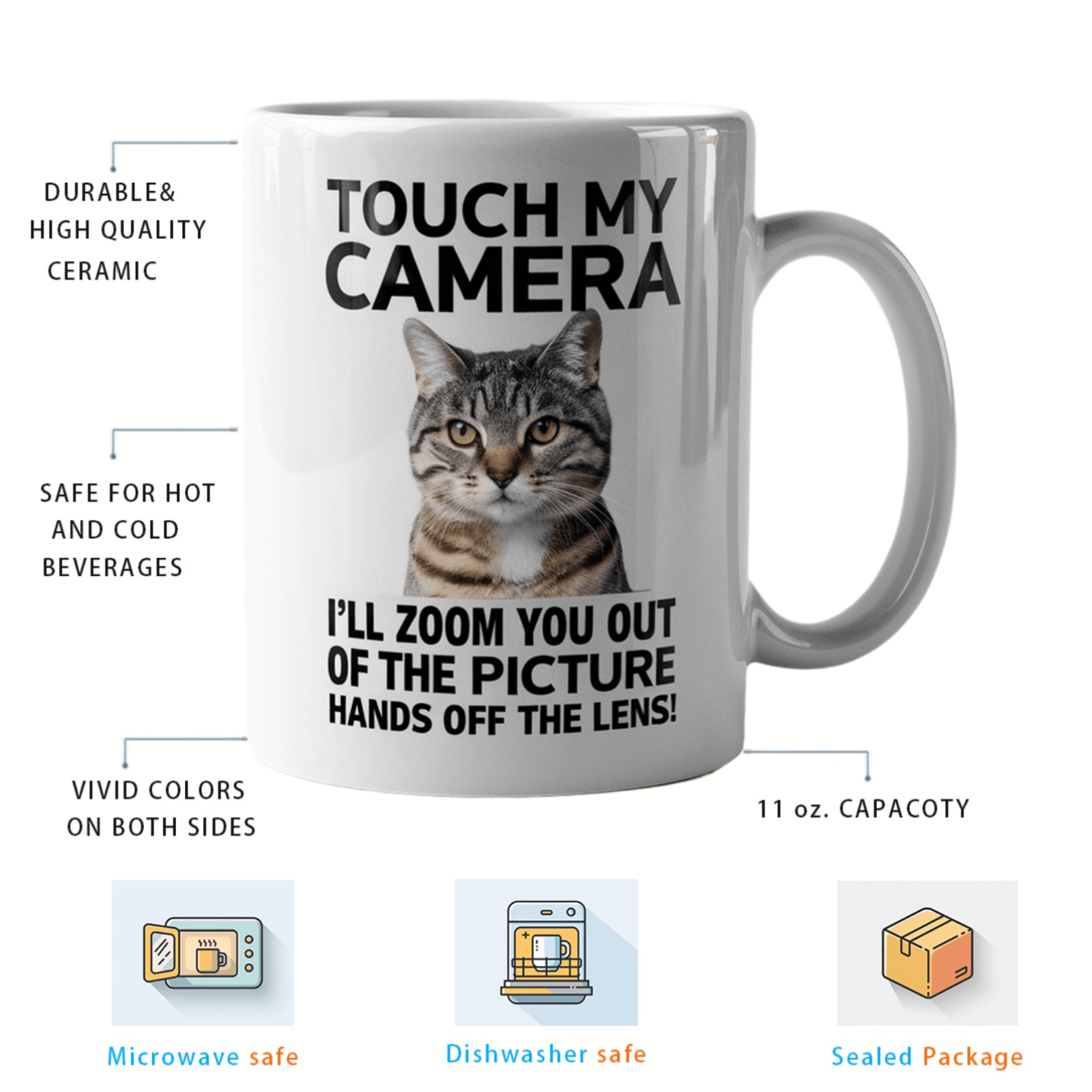 1pc 11oz white ceramic coffee mug with funny   camera design perfect gift for   birthdays christmas valentines day durable and stylish for everyday use humorous gift item photography themed mug durable white mug 1