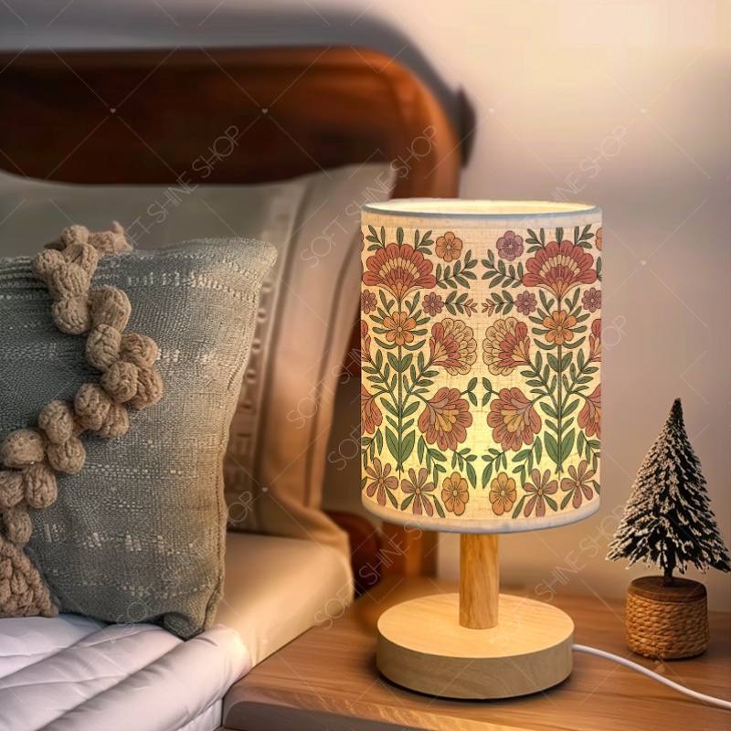 Printed Fabric Shade Table Lamp, USB-Powered LED Light