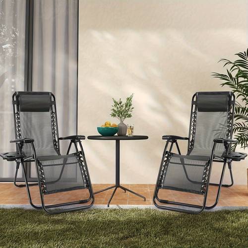 Set Of 1/2 Portable Recliner Chair, Beach Camping Patio Chair, Outdoor Folding Lounge Chair With Cup Holder Trays And Adjustable Pillow For Sleeping, Zero Gravity Chairs For Home, Rest, Poolside, Garden, Backyard, Lawn