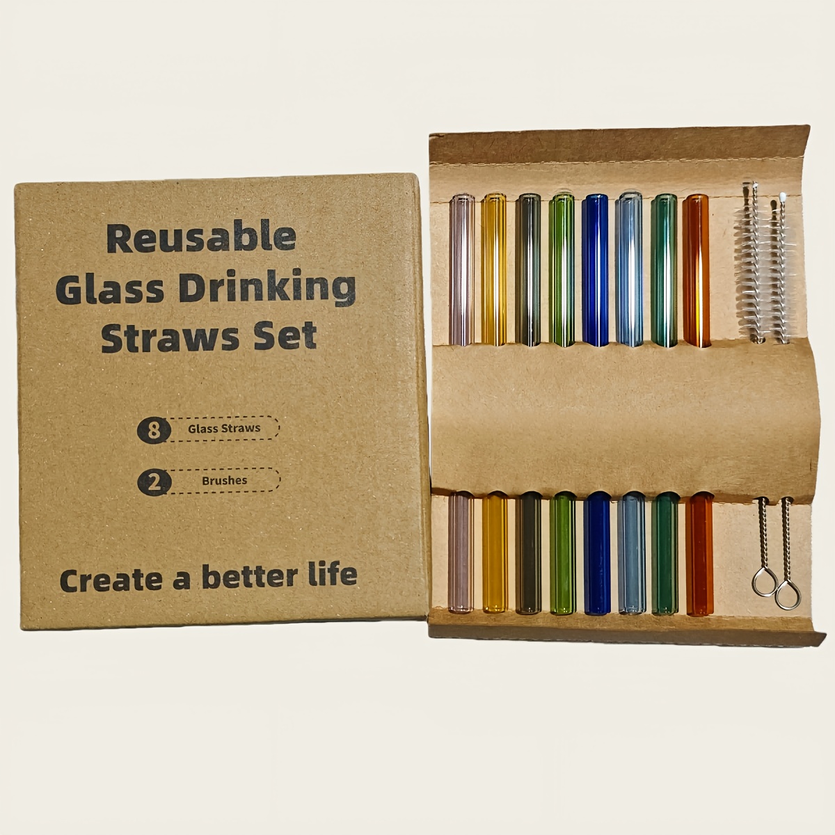 TEMU 8-pack Reusable Short Glass Straws, 6" X 8mm Colorful Glass Straws Resistant With 2 Cleaning Brushes - Perfect As Valentine's Day Gifts, Party