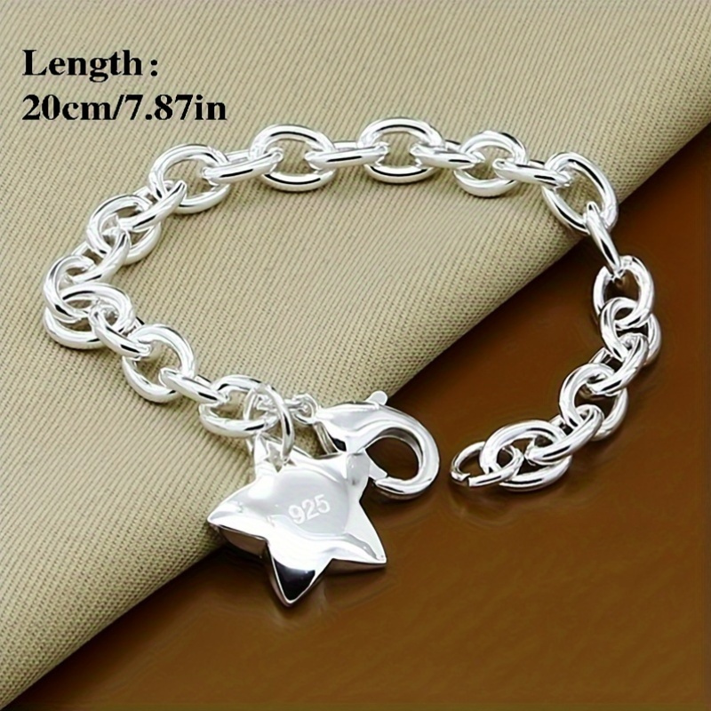 

Elegant 925 Sterling Silver Star Charm Bracelet With Spring Clasp - Fashionable Women's Jewelry, Korean, Ladies