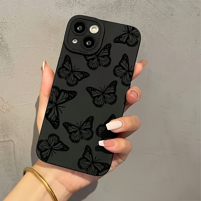 1pc of a New Black Butterfly Patterned Design Shockproof Ultra-Thin Drop-Resistant Phone Case, Providing All-Around Protection for The Camera Lens, Compatible with iPhone 11/12/13/14/15/16/X/Xr/Xs/Plus/Pro Max.