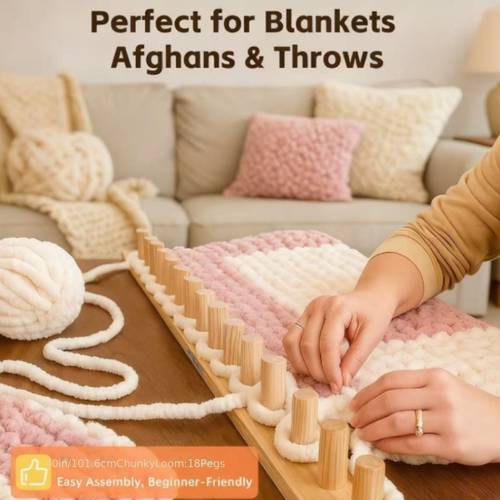 thick pile blanket knitting kit adjustable size hand knitting kit for thick pile projects comfortable handmade blanket suitable for beginners wooden materials crafts wooden loom knitting loom