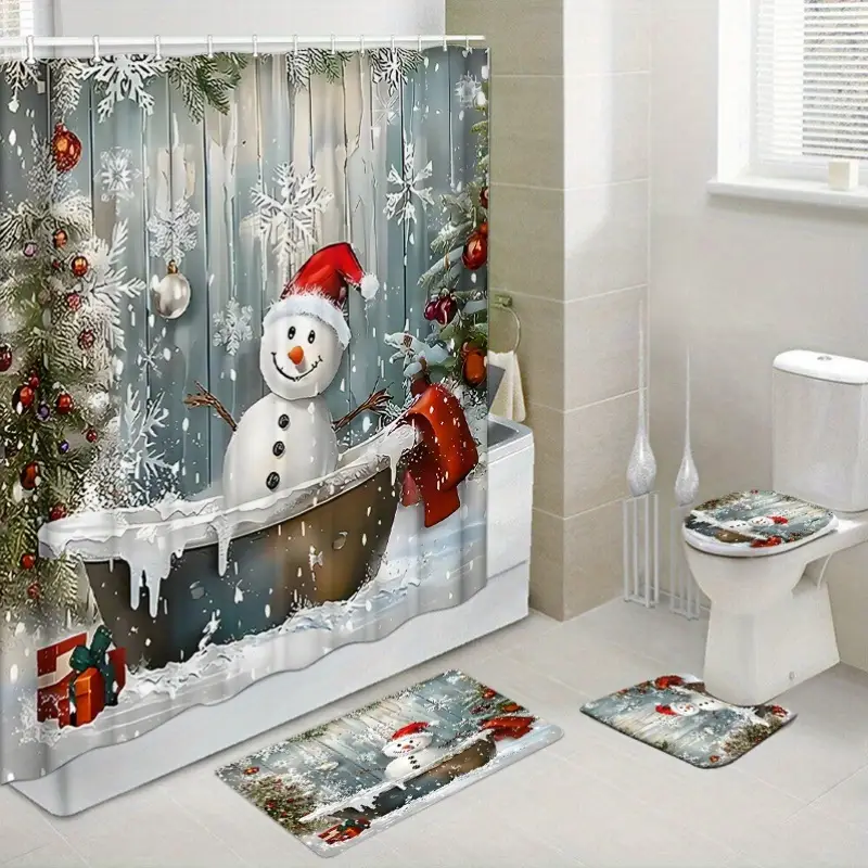 4 stk. weihnachts badezimmer duschvorhang set 12