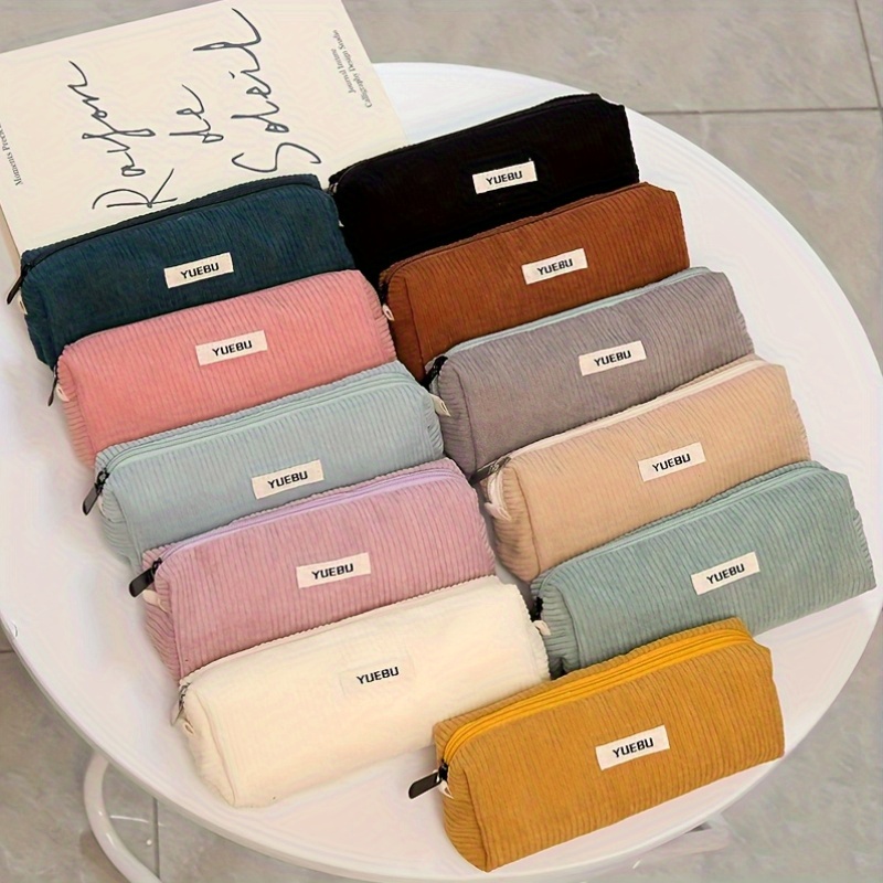 new retro corduroy solid color pencil case coin purse artistic minimalist cosmetic bag high school student storage bag