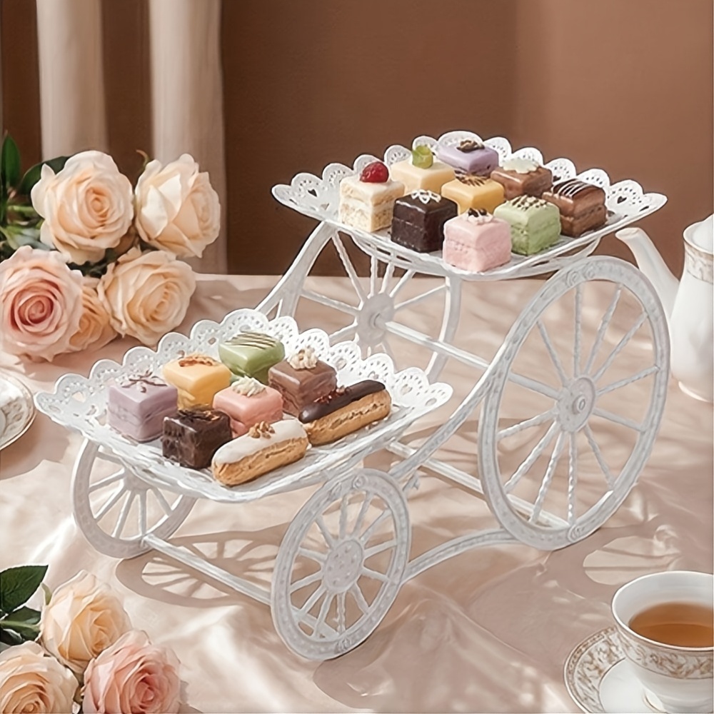 2 tier white   style dessert stand ideal for indoor afternoon tea treat display