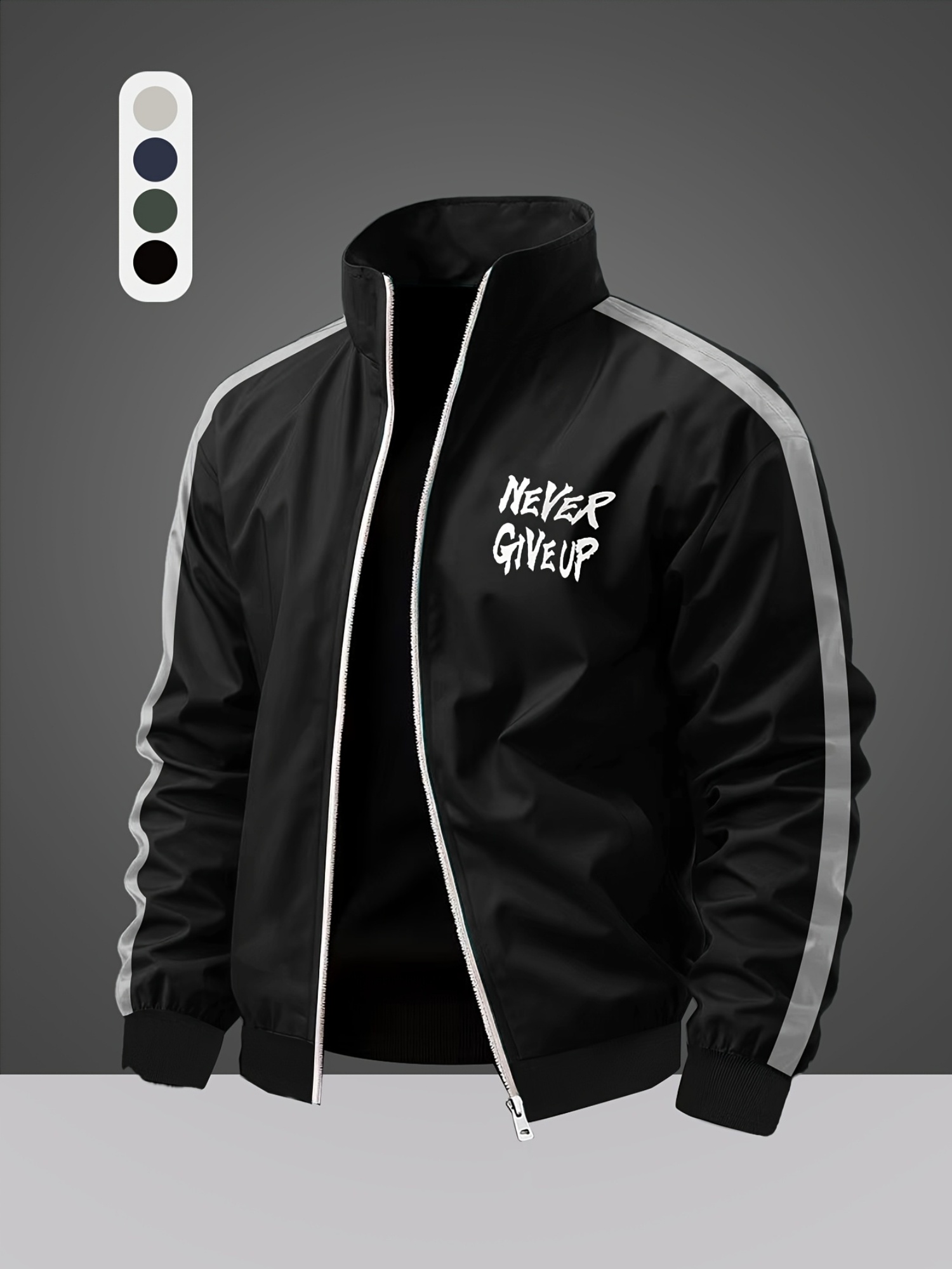 Men'S Stand Collar Color Block Bomber Jacket | Non-Stretch, Zipper Closure, Pocket Details, Regular Fit