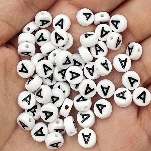 2d flat 100pcs of 7mm black and white acrylic flat round beads featuring the of alphabet jewelry such as necklaces and bracelets