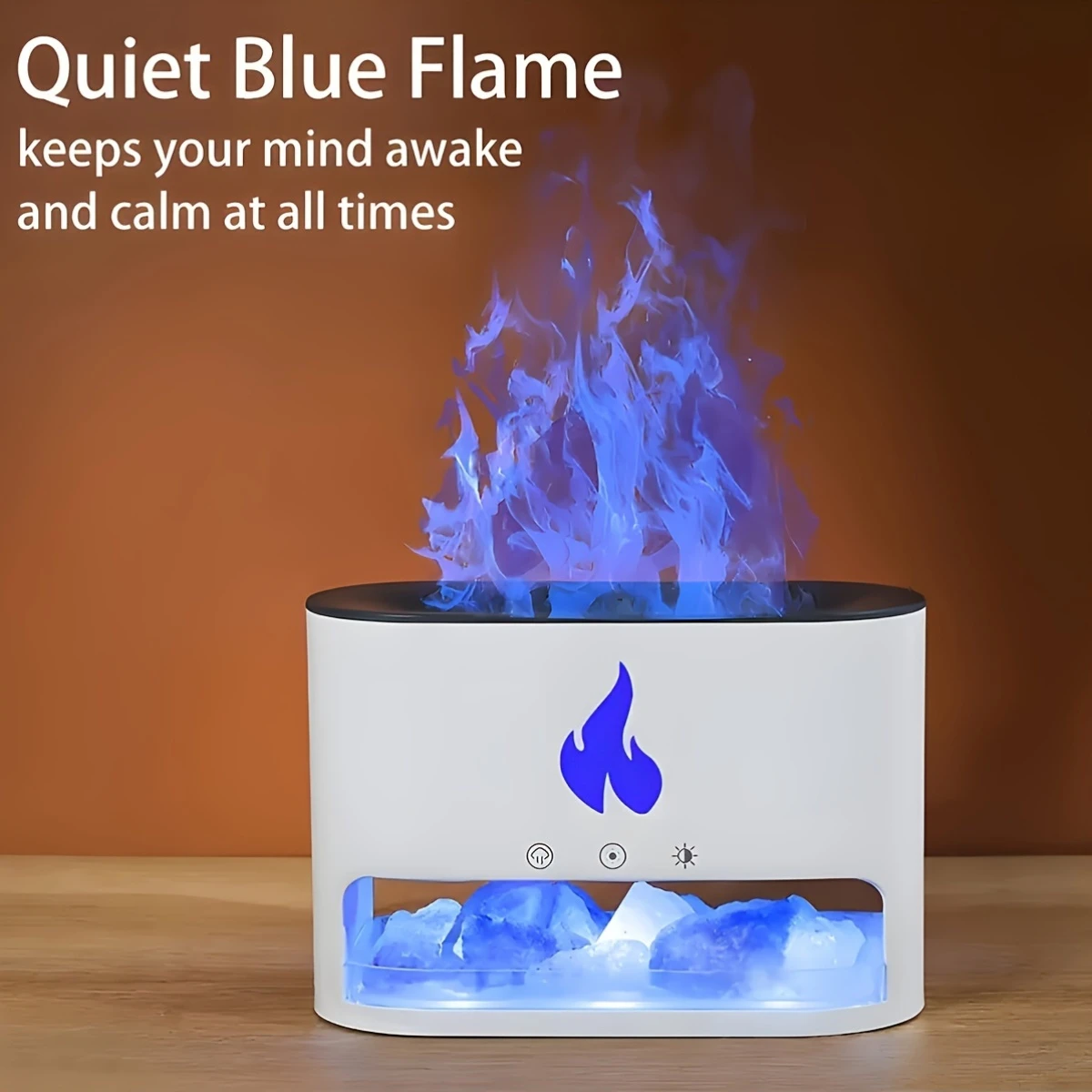 salt stone humidifier aroma diffuser with high fog volume usb powered simulated flame color changing night light essential oil diffuser for office desktop gift 1pc details 3
