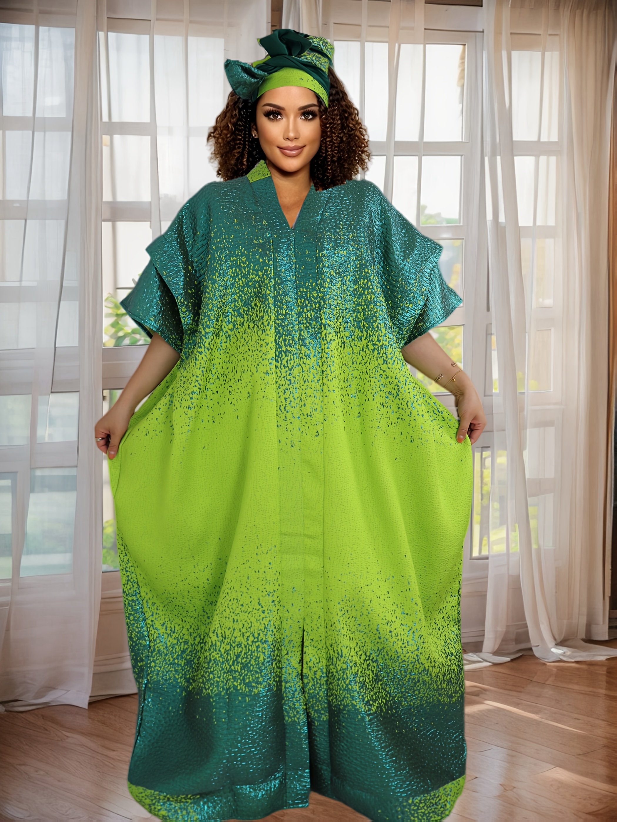 green emerald velvet dress XIAOHUAGUA Elegant Women African Dress O-Neck Short Sleeves Long Maxi Dresses  African Print Clothing WY4542 at Amazon Women's Clothing store main image 0