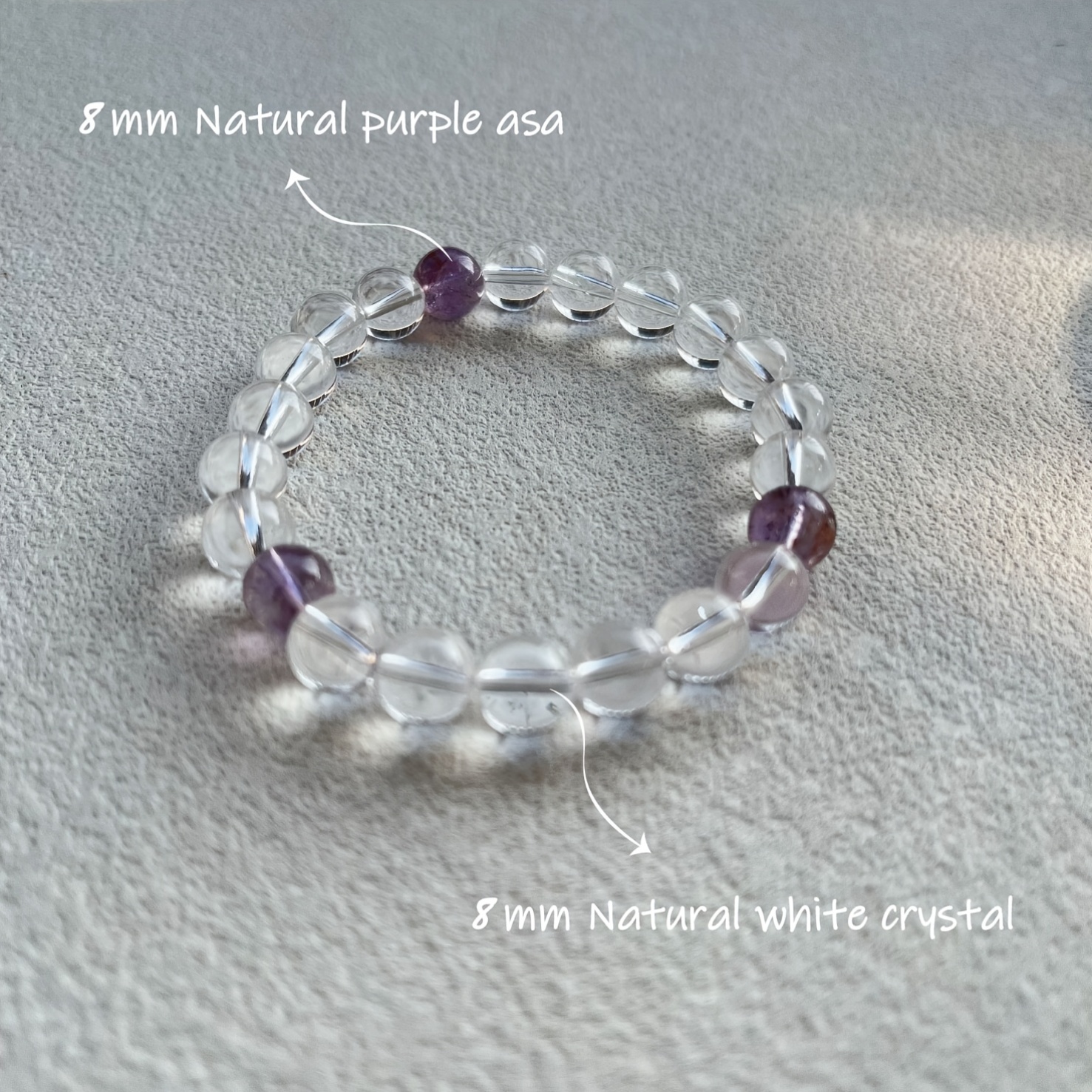 Natural White Quartz Bead Bracelet with Purple Amethyst