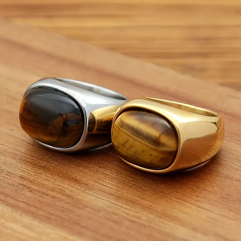 Men's 316L Stainless Steel Ring with Natural Tiger's Eye