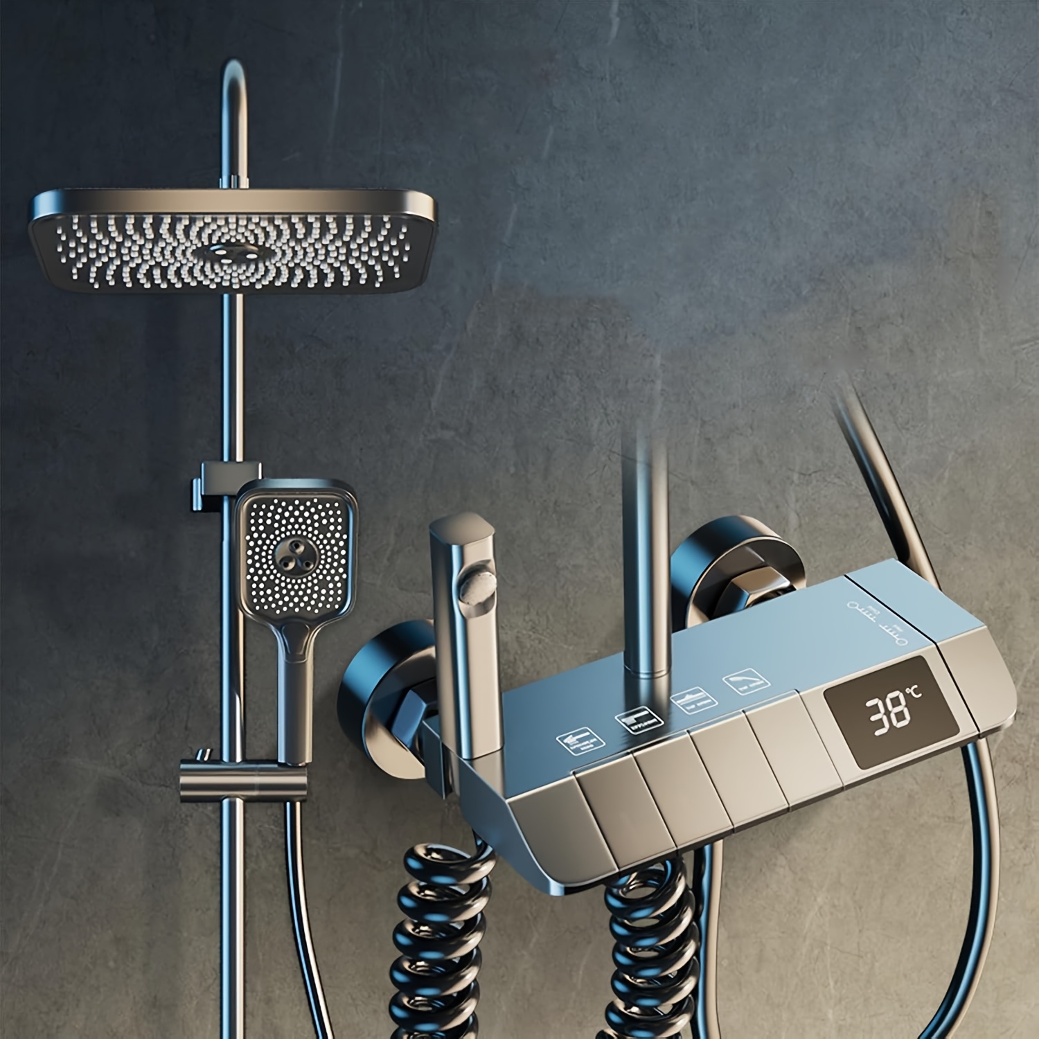 TEMU Shower System, Shower Faucet Set, Wall-mounted Rain Shower Assembly, Featuring Piano (matte Black/gray) With Bathtub Spout, Handheld Showerhead,