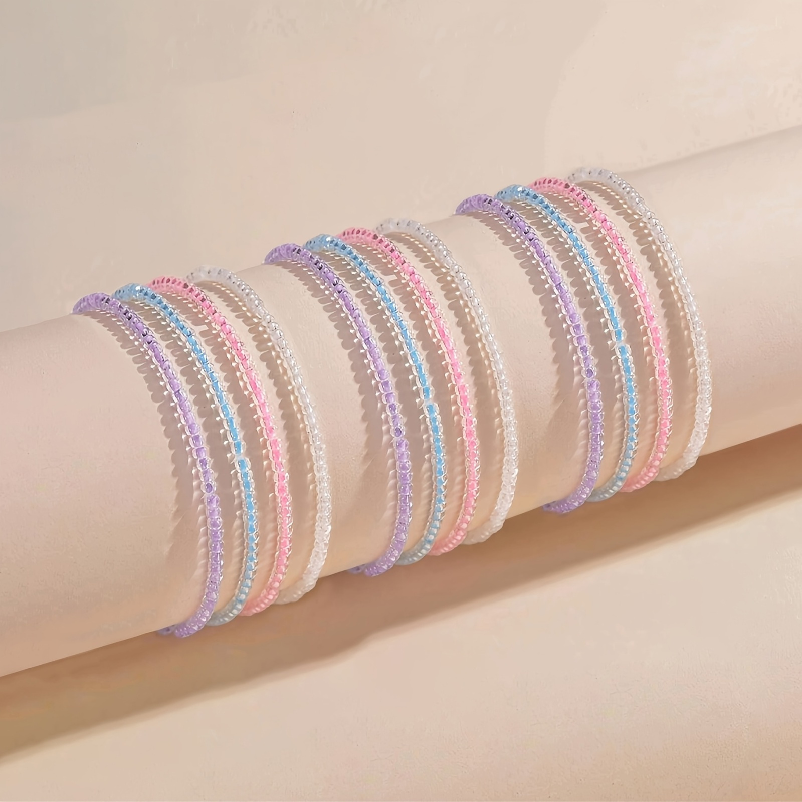 Image of Set Of 12 Luminous Anklets Made Of Colorful Rice Beads, Perfect For Summer, Beach , Everyday Use, And Vacations. Ideal For Bohemian-style Jewelry
