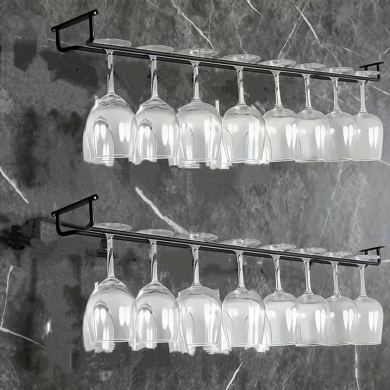 TEMU Extra Large Hanging Wine Glass Rack - Heavy-duty & Kitchen Cup Holder With 2-tier Design, Space-saving Vertical Storage For Red Wine, Wine, Wine