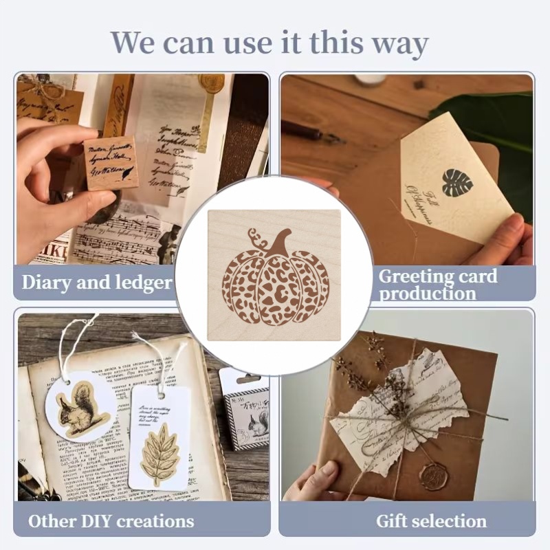 Fashion Leopard Print Decorative Pumpkin Wooden Rubber Stamp