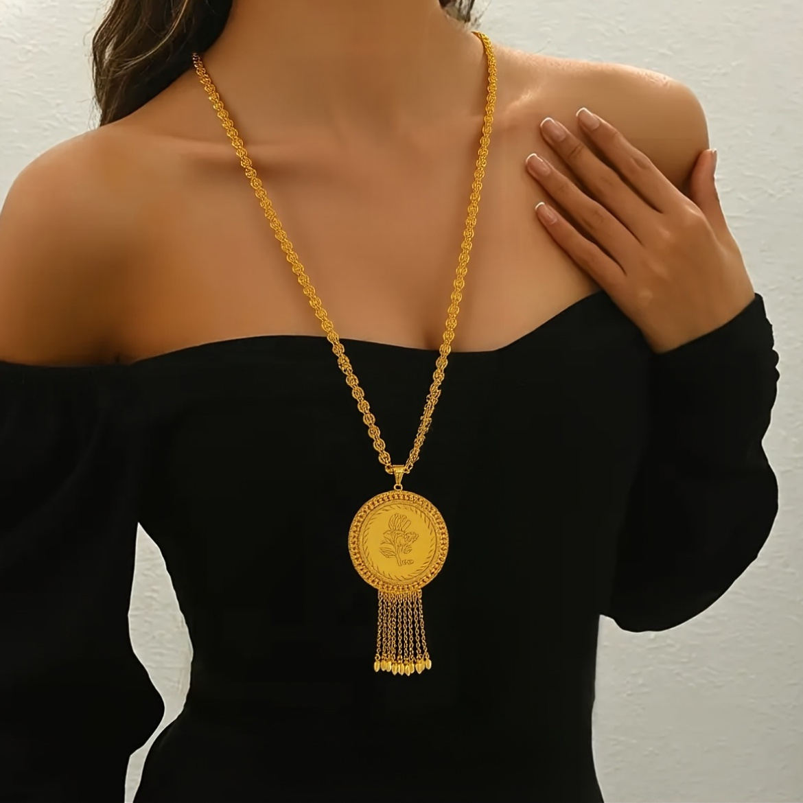 24K Plated Middle Eastern Ramadan Long Necklace for Women
