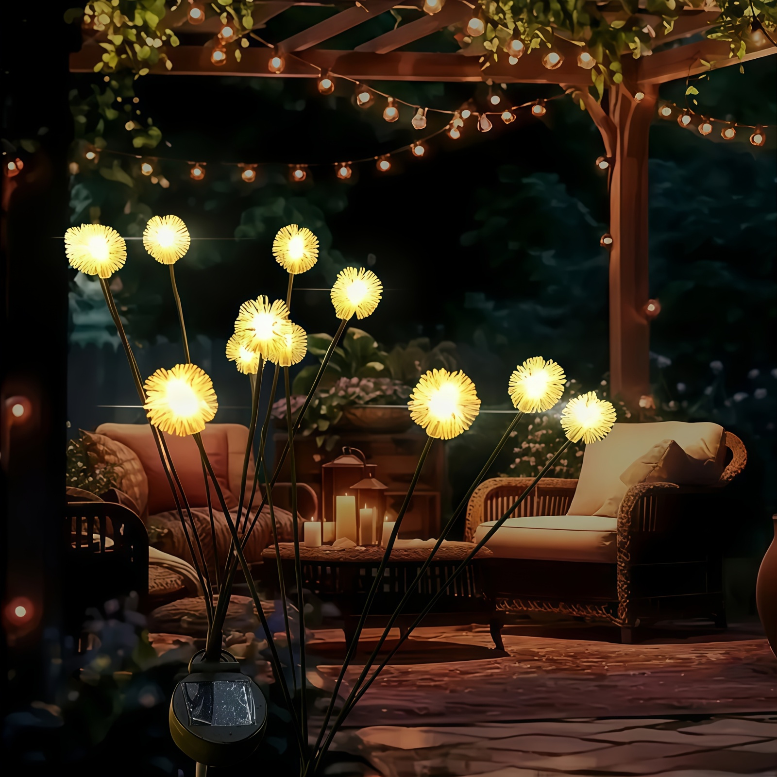   solar dandelion garden lights   warm white led semi flush mount nickel battery solar powered outdoor landscape lighting for courtyard park and holiday decor landscape lighting warm white led solar powered light lights for decoratio Product details 2