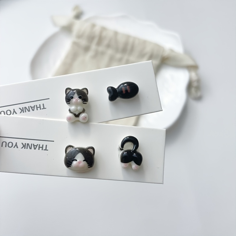 4pcs Kitten Stud Earrings Set with Storage Box