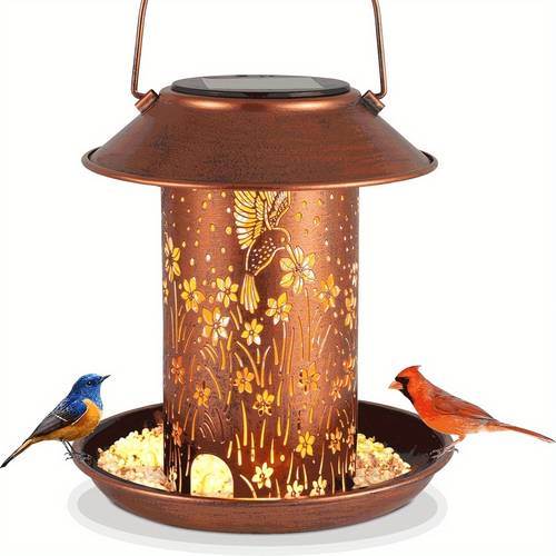 item picture outdoor bird feeder with hummingbird solar light ip65 hanging garden decoration gift for women mothers and grandmothers for yards gardens lawns and landscape outdoor metal solar decor