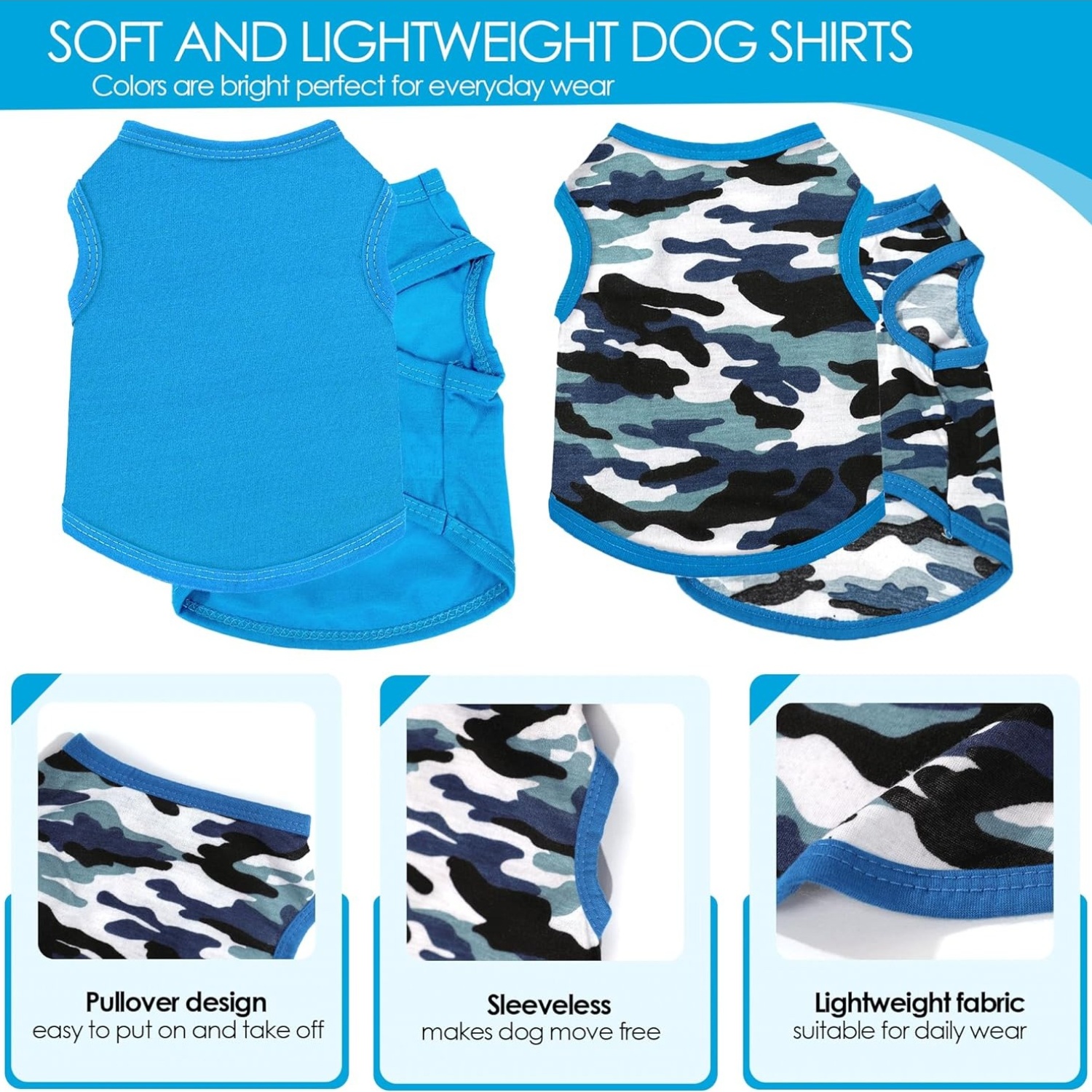 2pcs Chihuahua Clothes Summer Dog Shirt Suitable for Small Dogs Soft Puppy Outfit Camouflage Pattern Breathable Pet Apparel for Yorkshire Terrier Shih Tzu Cats XXS~M Blue Pink Green - Image 7