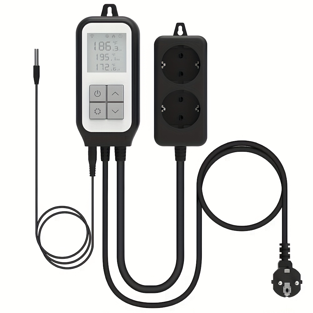 Regolatore di temperatura e termostato con Wi-Fi e spina europea da 230 V, dotato di presa digitale controllabile tramite app, con sonda termica, ideale per incubatrici, birrificazione, serre, terrari
