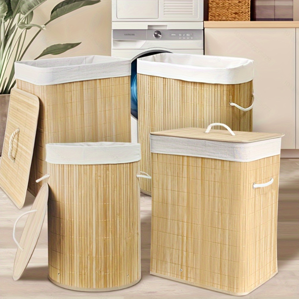 large capacity foldable bamboo clothes basket with handles and lid space saving foldable design for   storage in bedroom bathroom laundry room ideal for home use chinese style hot   laundry baskets 0