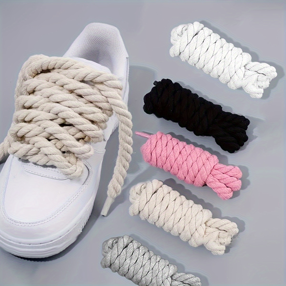 2pcs handmade braided rope laces durable thick lace for sneakers canvas shoes casual shoes in white   beige gray shoe laces casual footwear chunky lace design durable lace material 0
