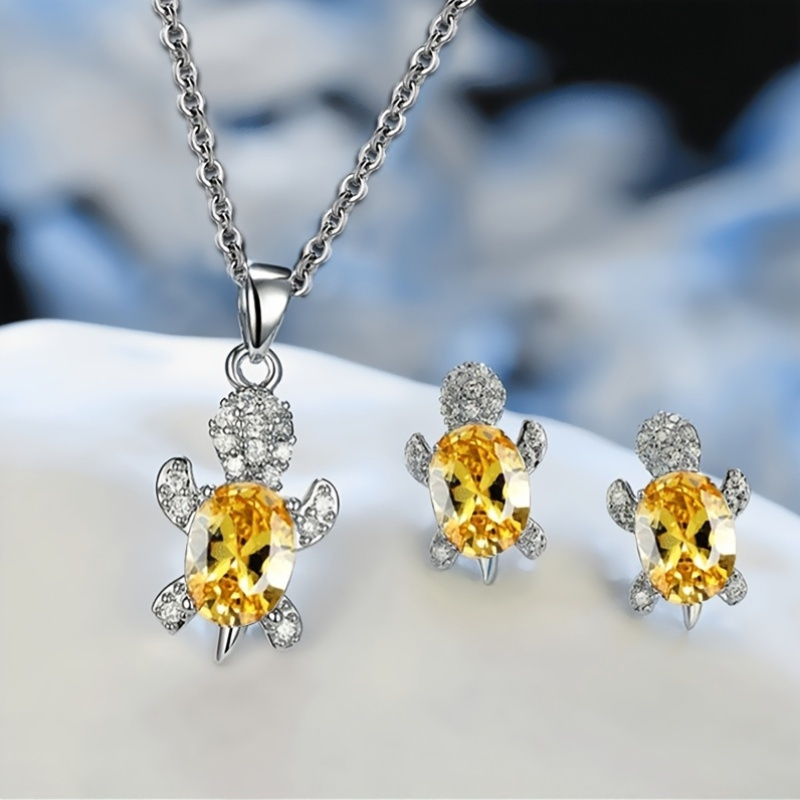 3pcs Synthetic Zirconia Turtle Necklace Earring Set for Various Occasions
