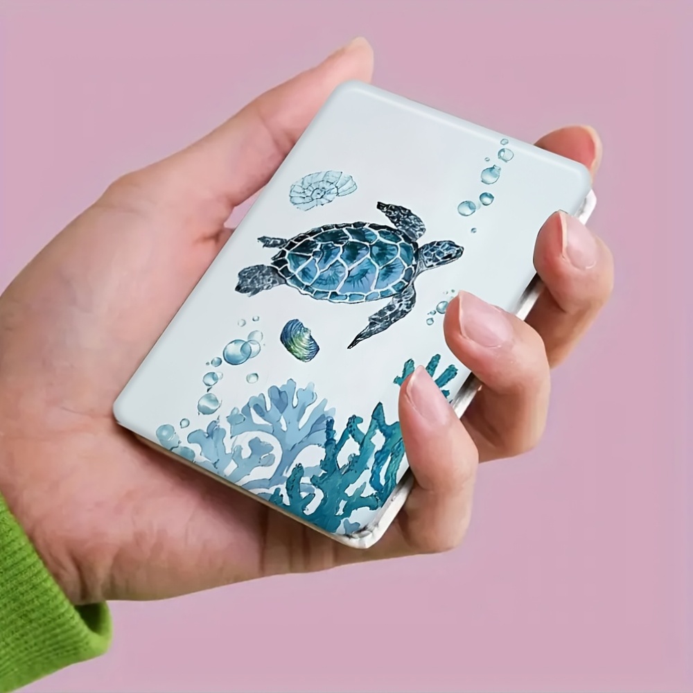 Turtle Watercolor Pattern Square Makeup Mirror, Portable Cosmetic