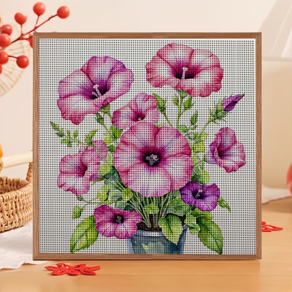 Pink Morning Glory Watercolor Painting Pattern Stitch Kit
