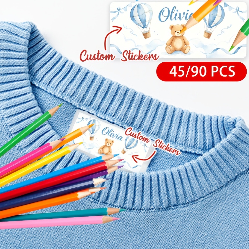 Personalized Watercolor Bear Custom Name Stickers for Back-To-School