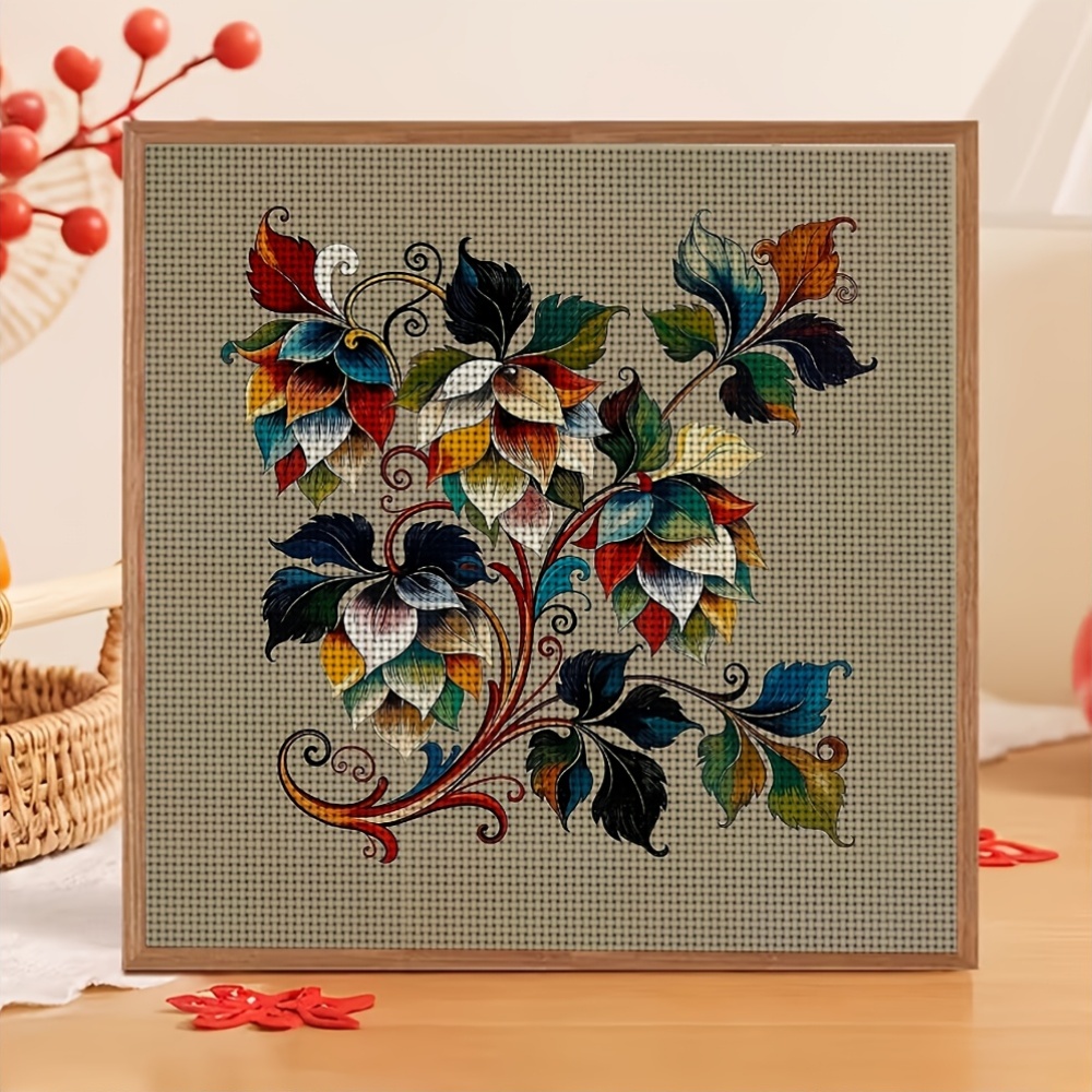 Cross Stitch Printed Kit, Frameless Colorful Floral Design