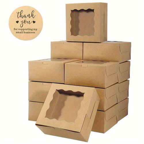 30pcs cardboard bread box with window brown for biscuits strawberry macaron dessert packaging box disposable carton