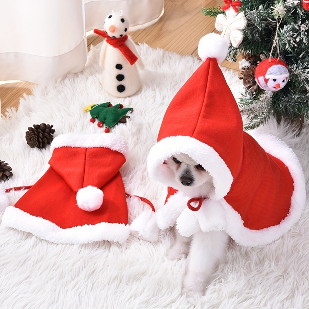 Weihnachtlicher Hundemantel – Doppelseitiger Fleece, Verstellbar, Mit Plüschkanten & Bommel