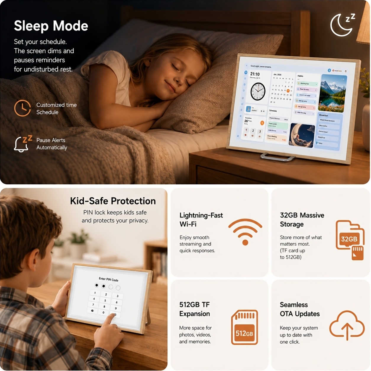 Smart Digital Calendar with Touchscreen and Meal Planning